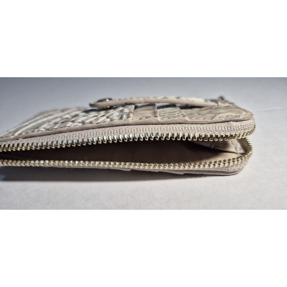 Brahmin Melbourne Credit Card Wallet Slim Zip Case Leather Cream Grey Neutral - Picture 7 of 13